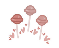 A drawing of three pink lollipops.